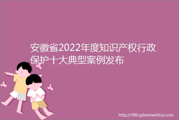 安徽省2022年度知识产权行政保护十大典型案例发布